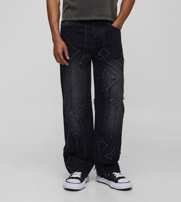 Relaxed Fit Star Applique Washed Jeans