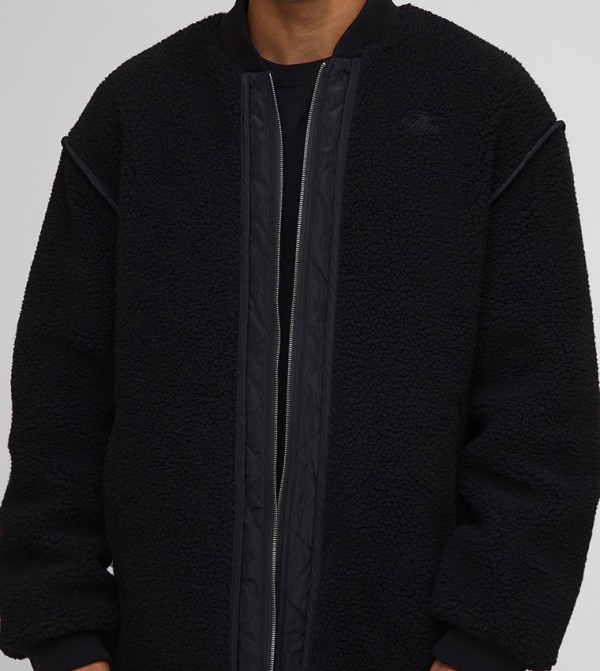 Nylon Panel Borg Reversible Quilted Oversized Bomber Jacket