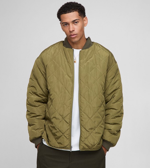 Nylon Panel Borg Reversible Quilted Oversized Bomber Jacket
