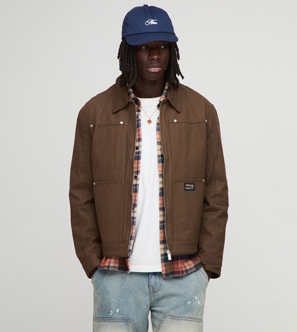 Regular Fit Contrast Collar Twill Worker Jacket