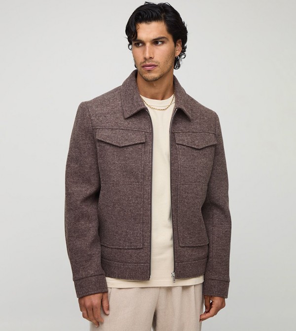 Regular Fit Pocket Melton Harrington Jacket