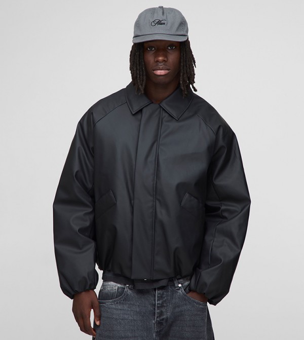 Rubberised PU Padded Boxy Fit Harrington Jacket