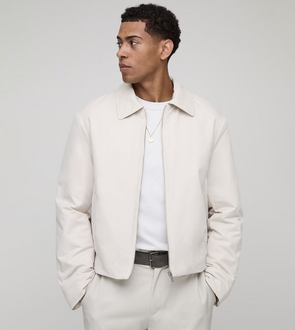 PU Collar Nylon Harrington Long Sleeves Jacket