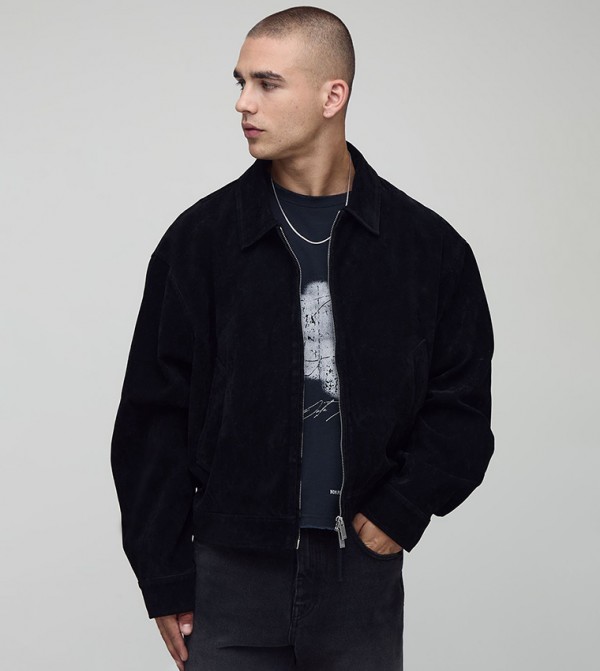 Faux Suede Peached Harrington Oversized Jacket