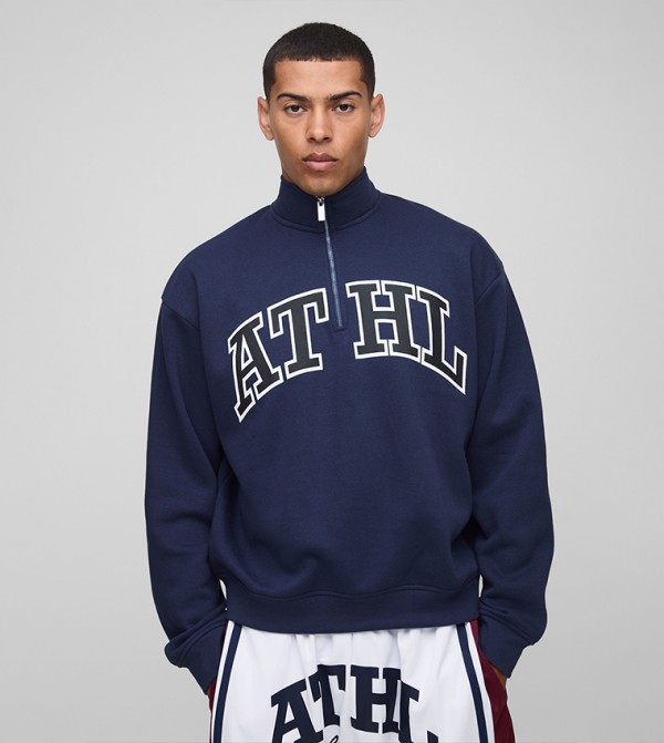 Quarter Zip Printed High Neck Boxy Sweatshirt