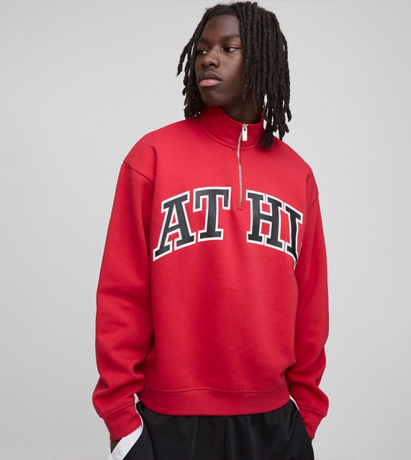 Quarter Zip Printed High Neck Boxy Sweatshirt