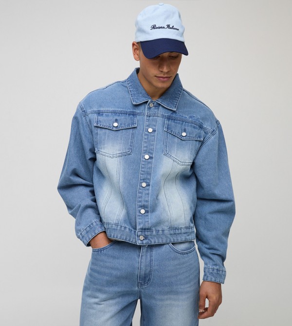 Washed Embroidered Boxy Fit Denim Jacket
