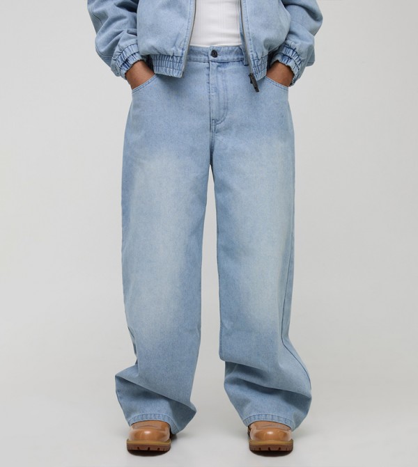 Embroidered Cord Pocket Baggy Fit Jeans