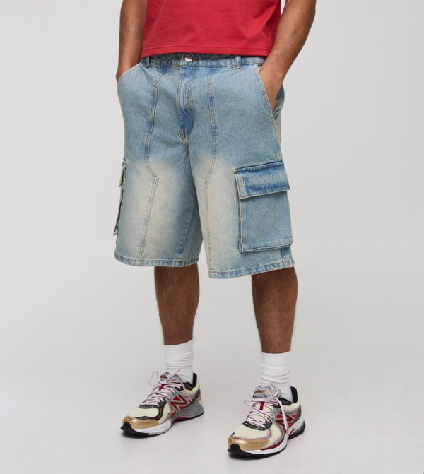Regular Fit Washed Cargo Carpenter Denim Jorts