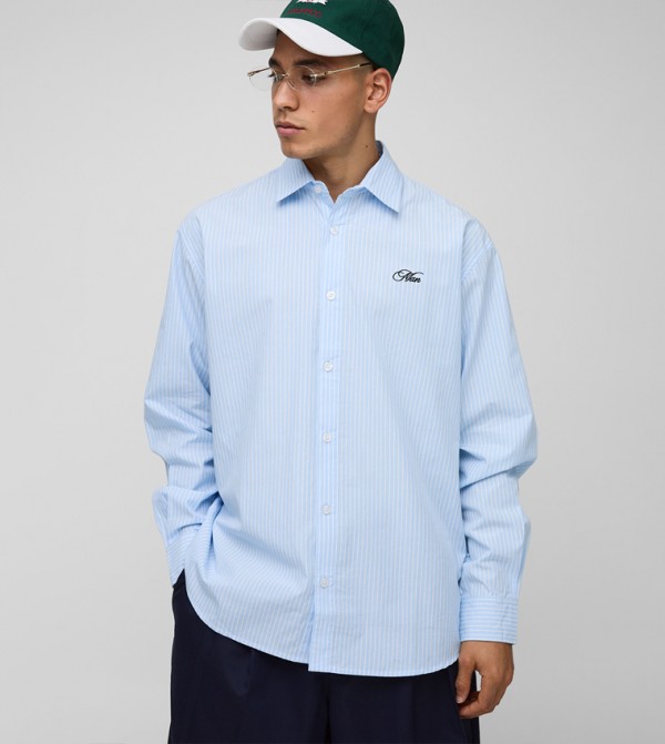 Super Oversized Striped Embroidered Long Sleeves Shirt