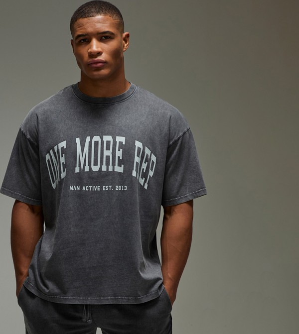 Active Printed Crew Neck Oversized Washed T-Shirt