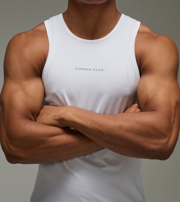 Printed Crew Neck Regular Fit Mesh Running Tank Top