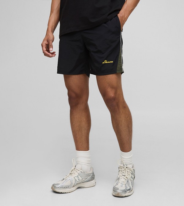 Elastic Waist Nylon Paneled Shorts