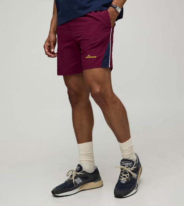 Elastic Waist Nylon Paneled Shorts