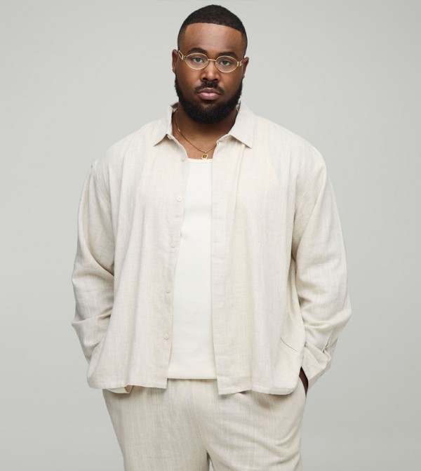 Plus & Tall Oversized Linen Concealed Placket Overshirt