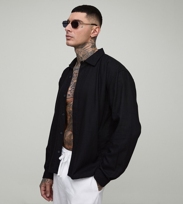 Plus & Tall Concealed Placket Oversized Overshirt