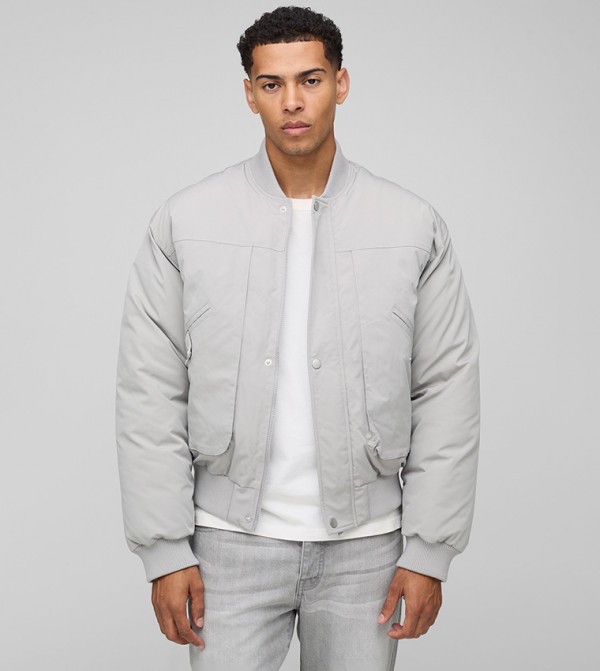 Oversized Seam Detail Peached Nylon Bomber Jacket