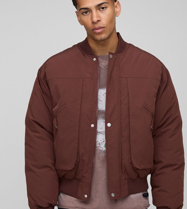 Oversized Seam Detail Peached Nylon Bomber Jacket