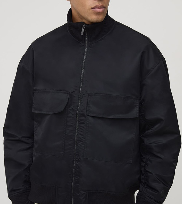 Chunky Funnel Neck Oversized Bomber Jacket