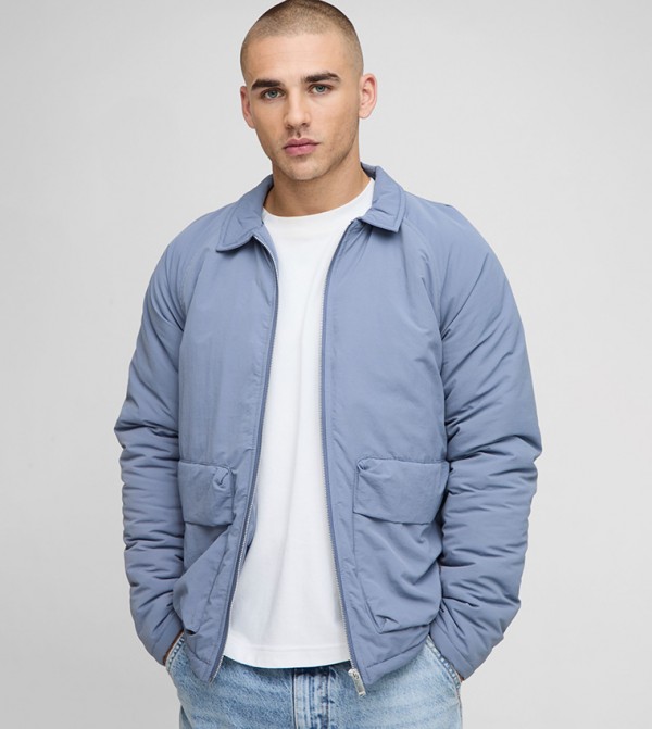 Regular Fit Crinkle Peached Nylon Pocket Harrington Jacket