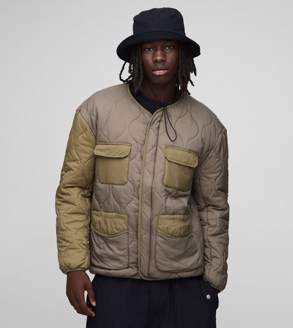 Regular Fit Quilted Ripstop Color Block Liner Jacket
