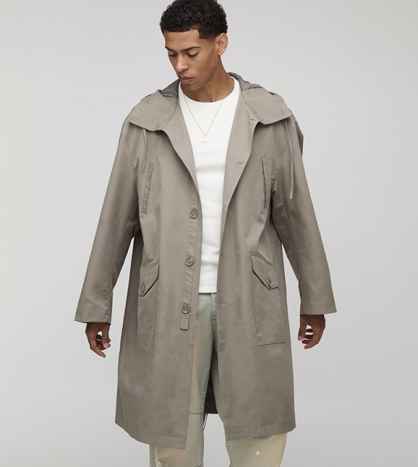 Solid Hooded Parka Coat