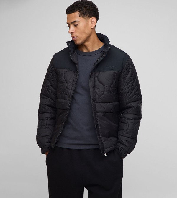 Regular Fit Onion Quilted Panel High Neck Jacket