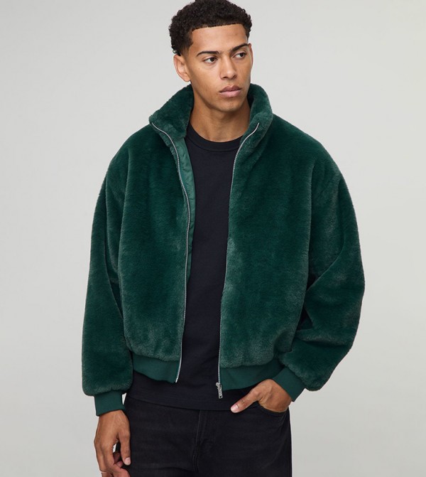 Faux Fur High Neck Bomber Jacket