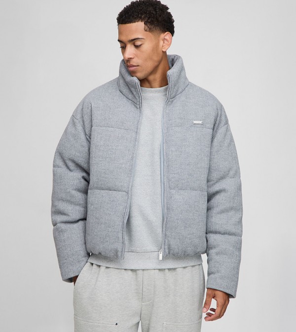 Textured Funnel Neck Puffer Jacket