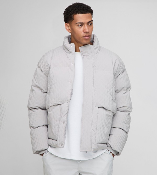 Textured Funnel Neck Oversized Puffer Jacket