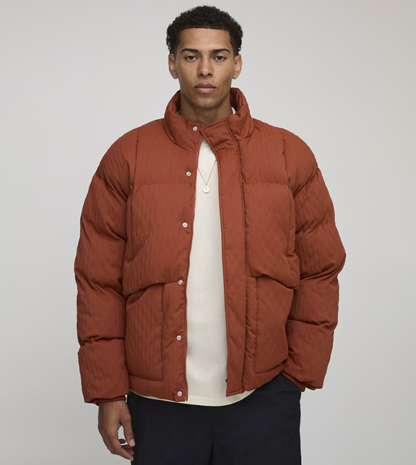 Textured Funnel Neck Oversized Puffer Jacket
