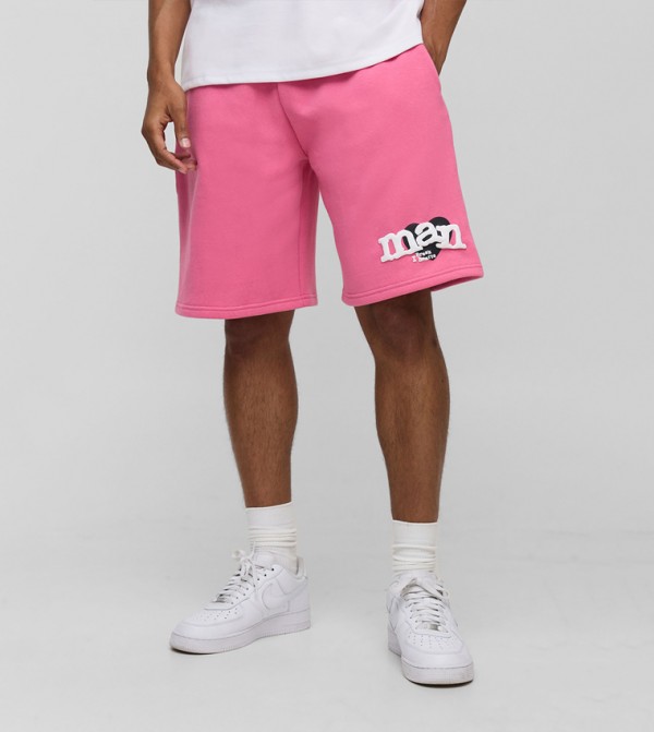 Heart Puff Print Jersey Mid Length Oversized Shorts