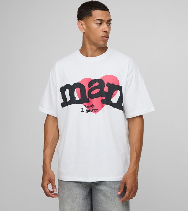 Puff Print Heart Oversized T-Shirt
