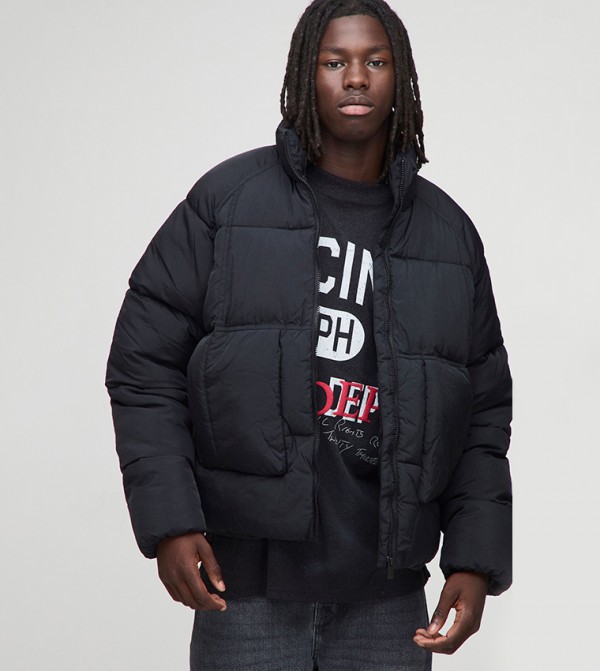 Regular Fit Pintuck Pocket Detail Puffer Jacket
