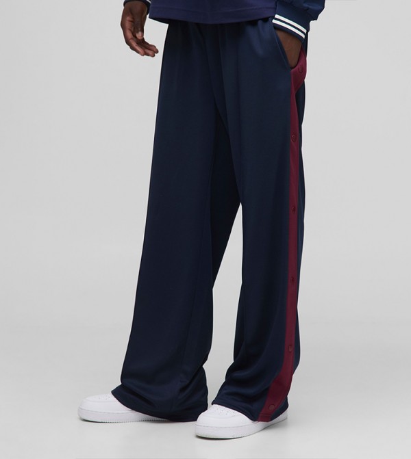 Elastic Waist Wide Leg Tricot Side Panel Popper Trousers