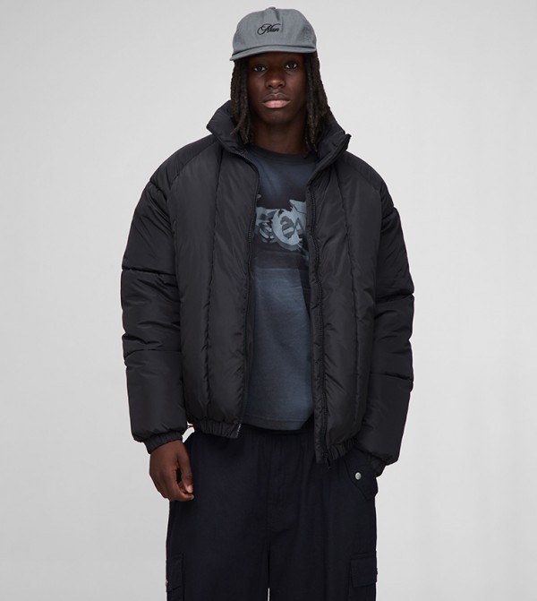 Vertical Panelled Hooded Oversized Puffer Jacket