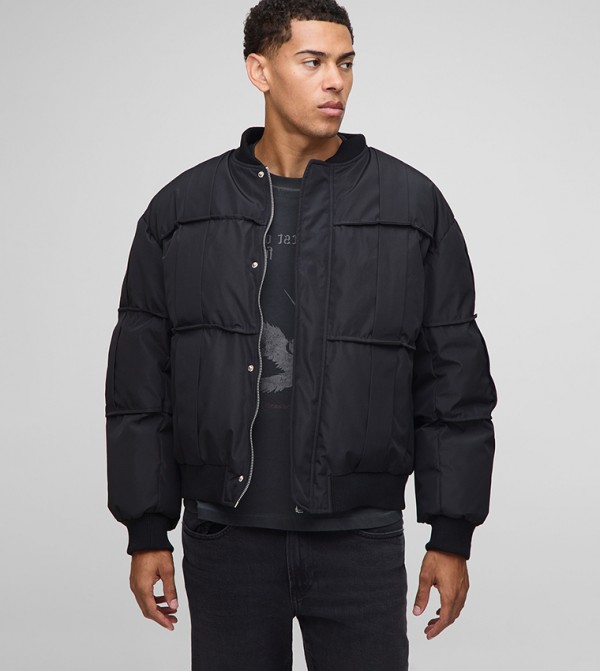 Pleated Panel Oversized Bomber Jacket