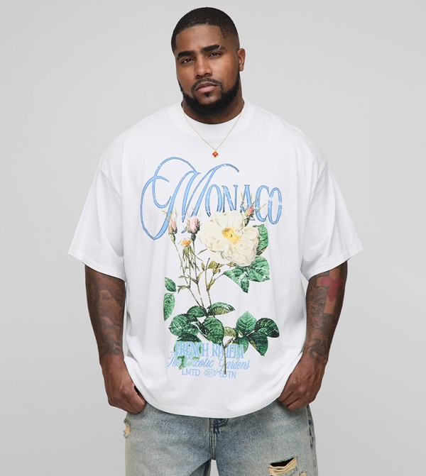 Plus & Tall Monaco Floral Printed Oversized T-Shirt