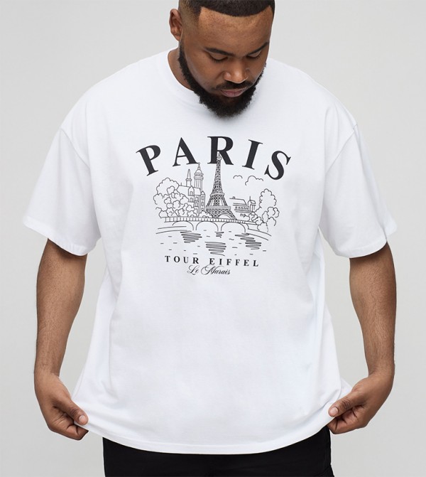 Plus & Tall Paris Location Print Oversized T-Shirt