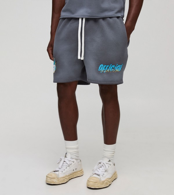 Relaxed Fit Moto Graphic Washed Shorts