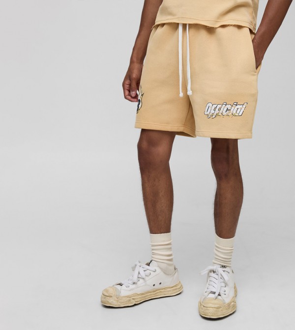 Relaxed Fit Moto Graphic Washed Shorts