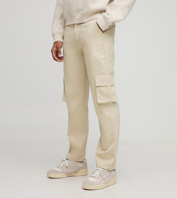 Solid Mid Rise Cargo Trousers