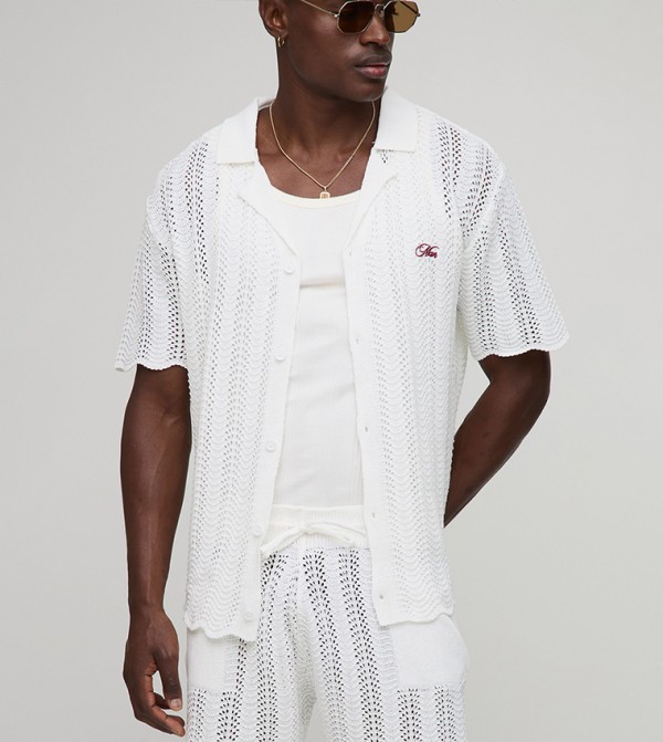 Embroidery Wavy Crochet Knitted Shirt