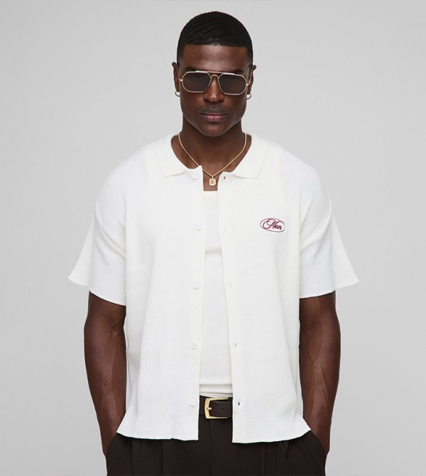 Ribbed Short Sleeves Knitted Boxy Shirt