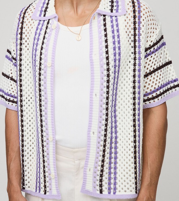 Open Knit Striped Oversized Shirt