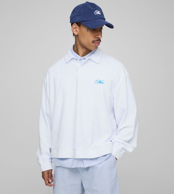 Embroidered Toweling Collared Oversized Sweatshirt