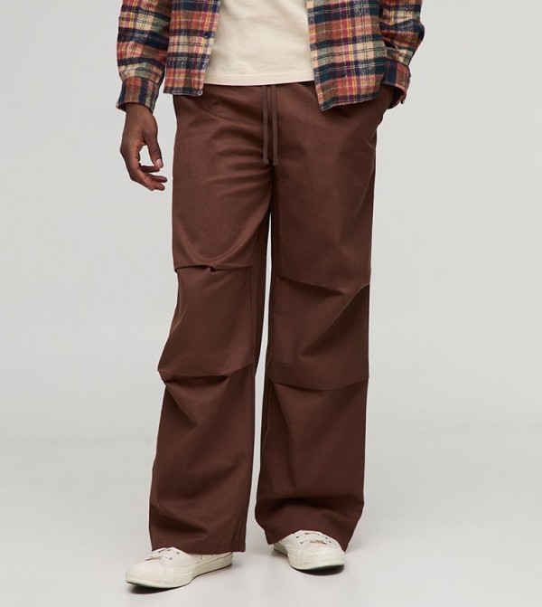 Solid Elastic Waist Baggy Trousers