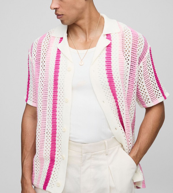 Relaxed Open Stitch Striped Knitted Shirt
