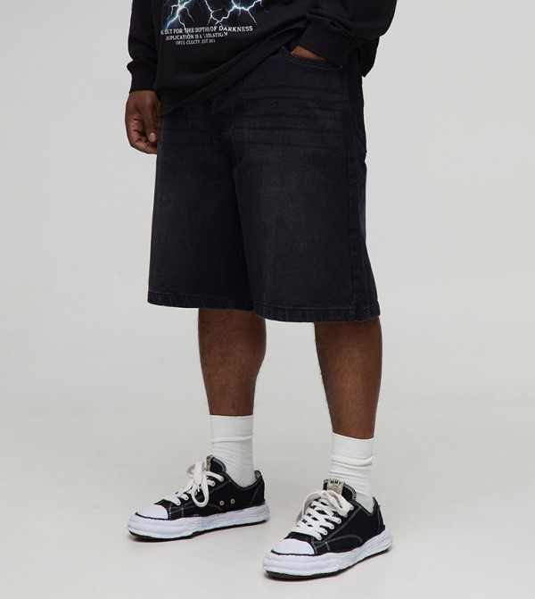 Plus & Tall Relaxed Fit Jorts with Pleat Waist Detail