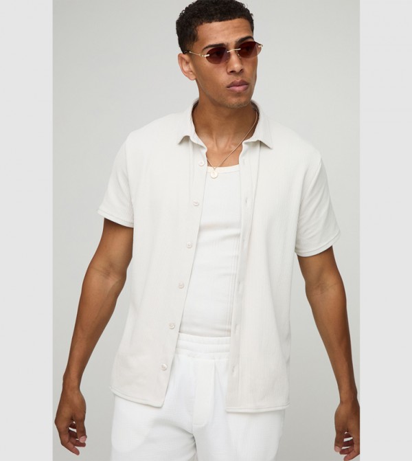 Regular Ribbed Jersey Collared Shirt
